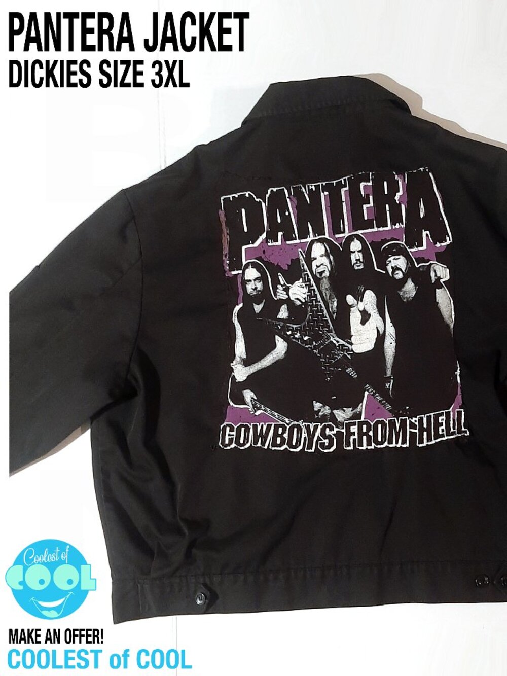 Pantera cowboys from hell repurposed sewn on Dickies size 3Xl black work jacket